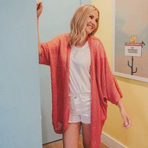Coral Short Sleeve Lightweight Sweater Cardigan